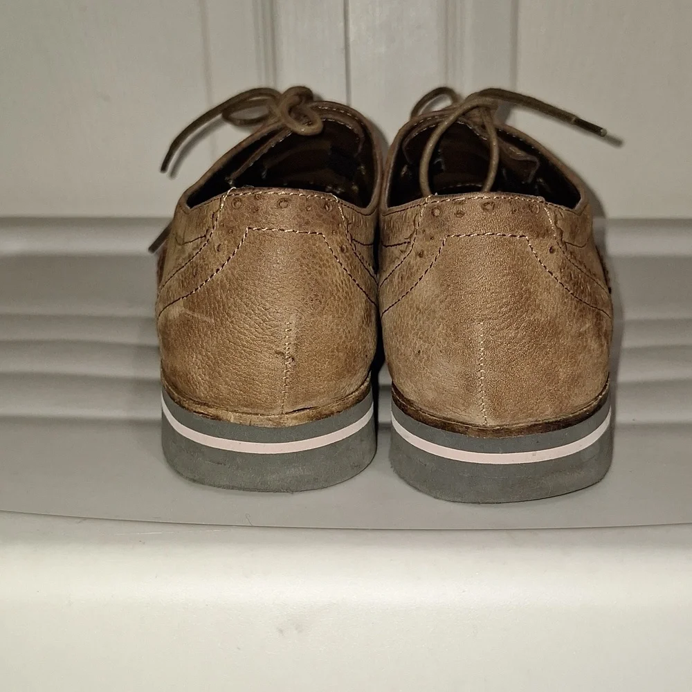 Gianni Bini leather suede perforated lace-up oxford wingtips - 10 - tan brown
